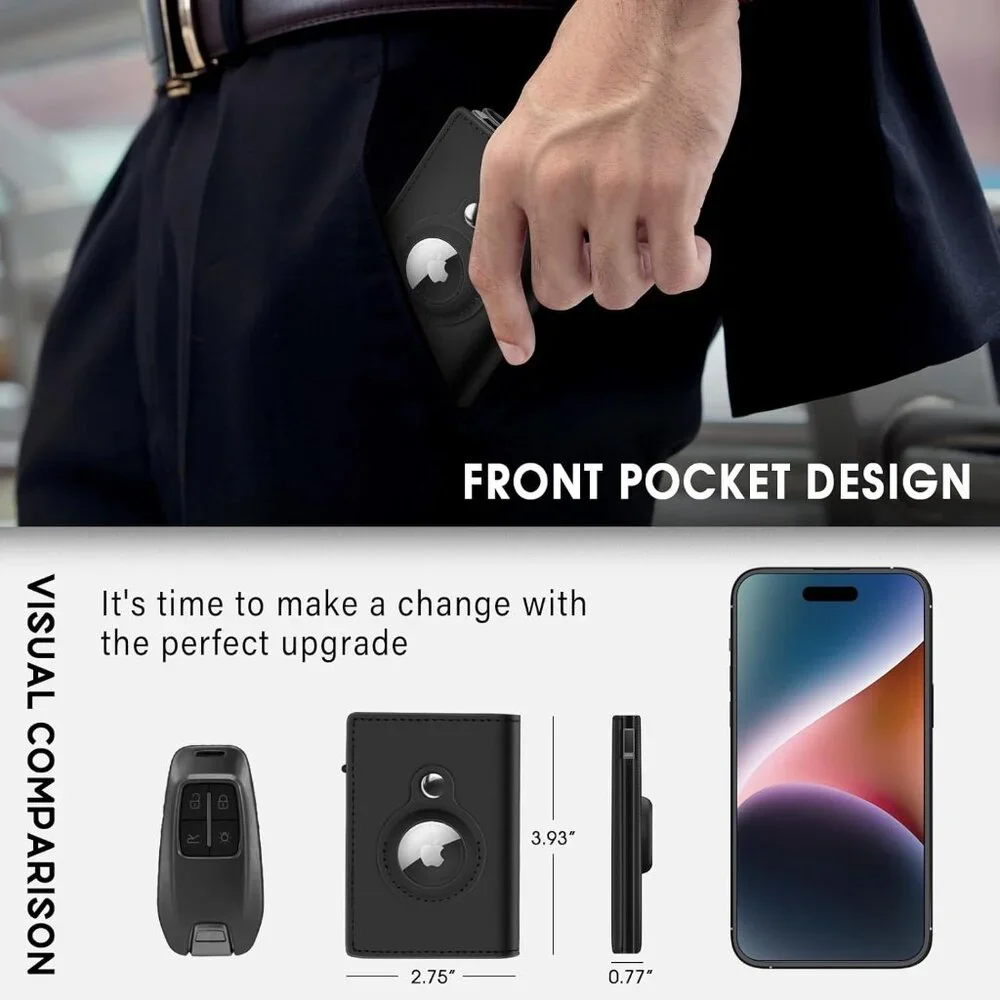 AirTag Wallet Genuine Leather Air Tag Wallet RFID Technology Credit Card Holder